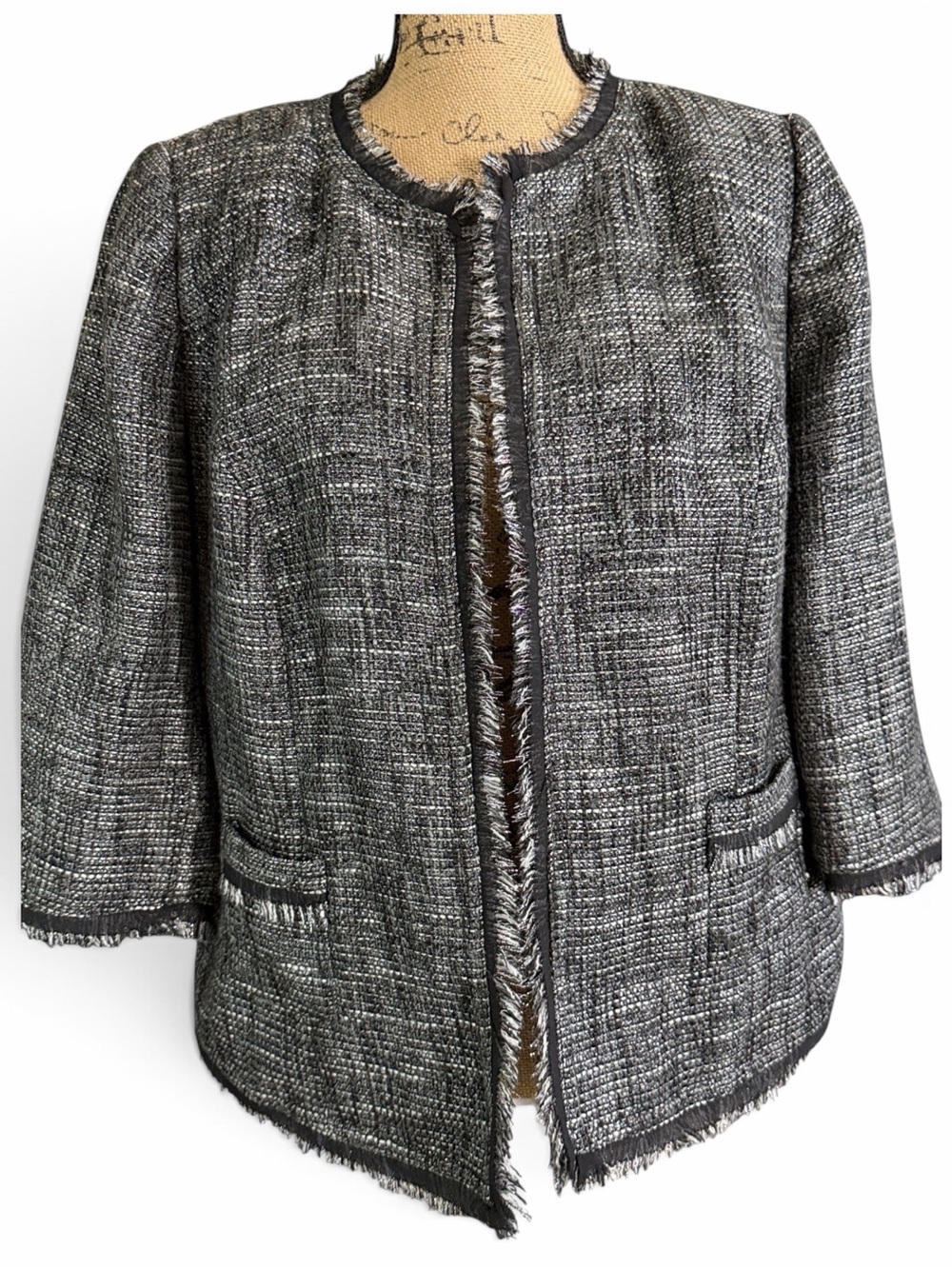 Lane Bryant Classic Fringe-Trim Tweed Jacket - EC. Size 14